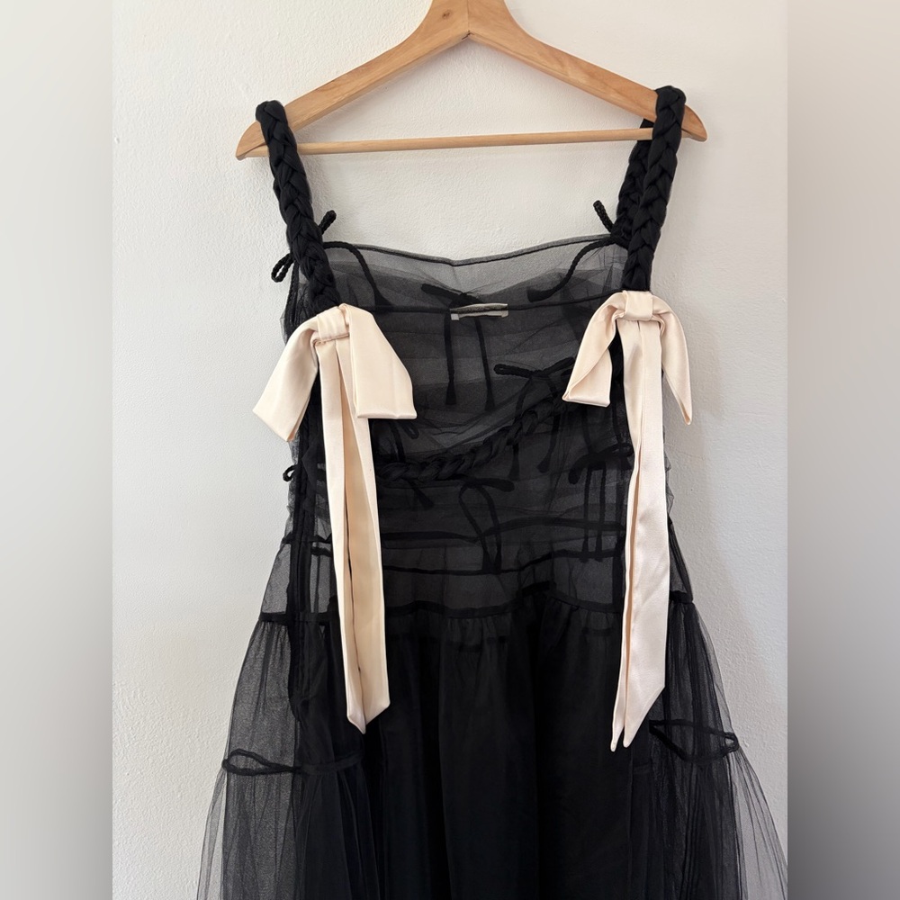 Sandy Liang Monchi Sheer Tulle Bow Midi Dress Size 4 - Picture 8 of 10